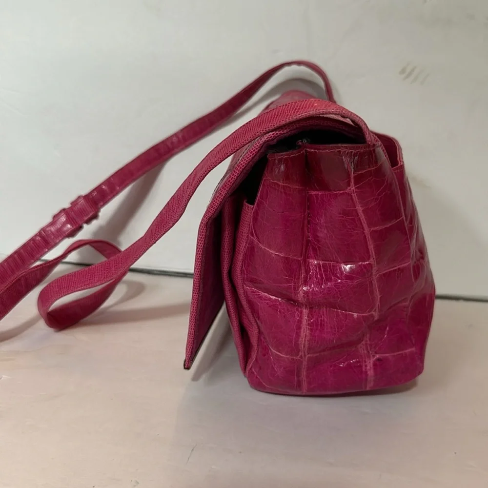 Sharif vintage Pink crocodile pattern Handbag - Picture 3 of 12